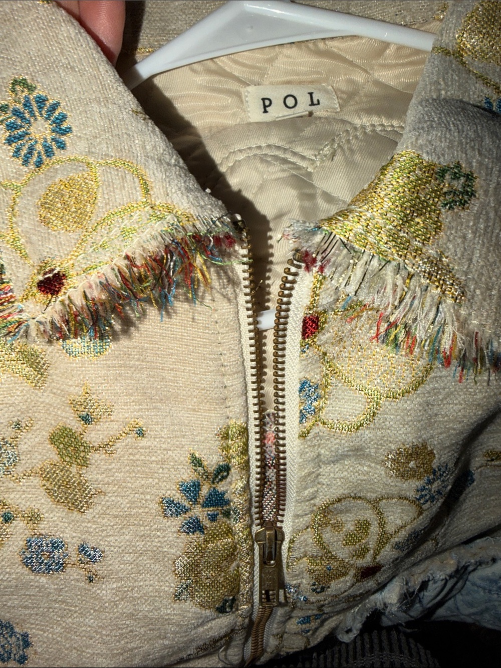 Floral Patchwork Zip-Front Women's Jacket - Cream & Blue - Picture 11 of 11